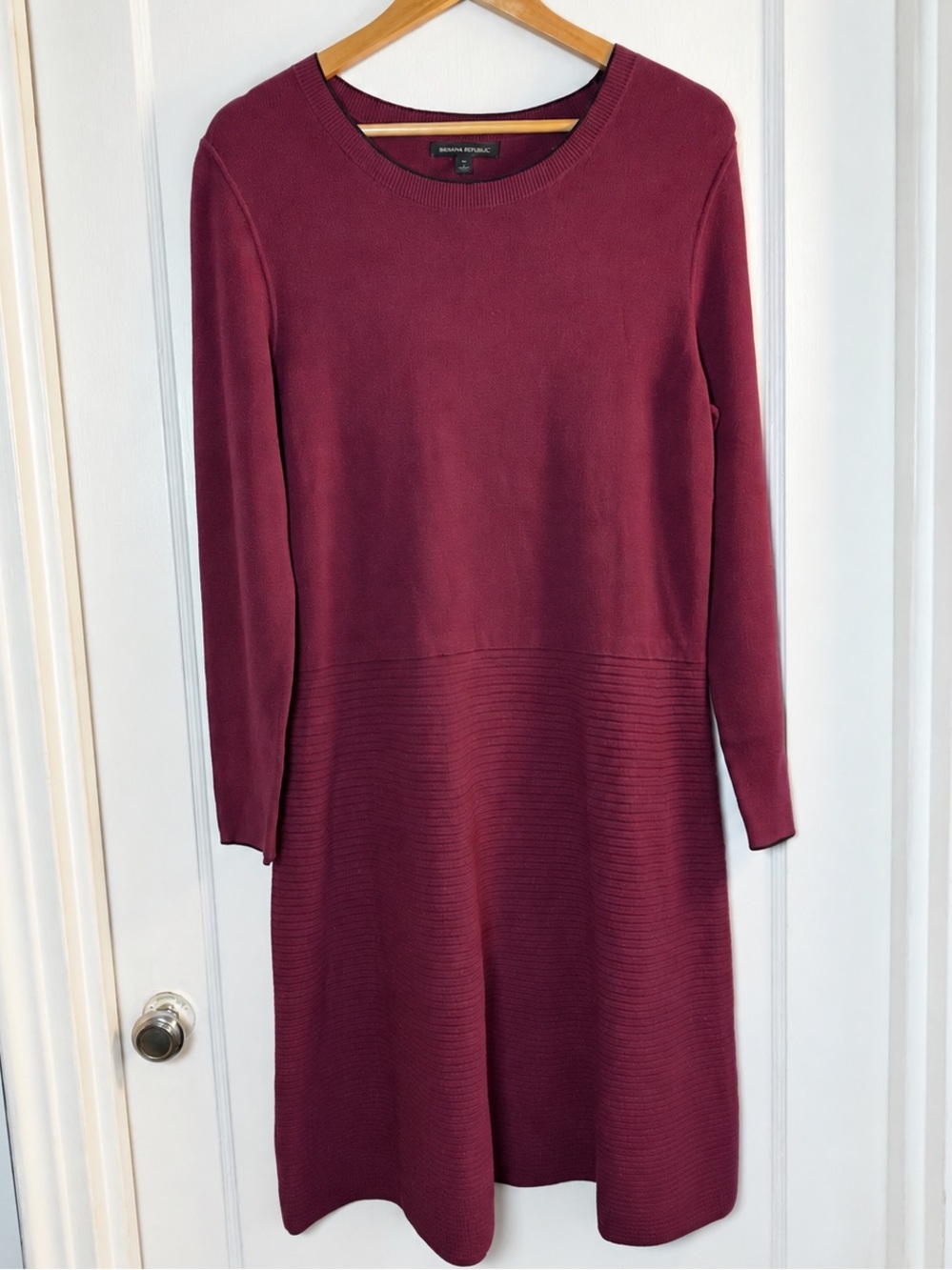 Banana Republic Fit & Flare Sweater Dress Burgundy Wine Button Shoulder PL